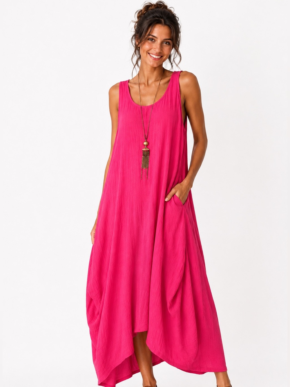 Patrizia Luca Pink Lagenlook Balloon Hem Maxi Dress XS Made in Russia